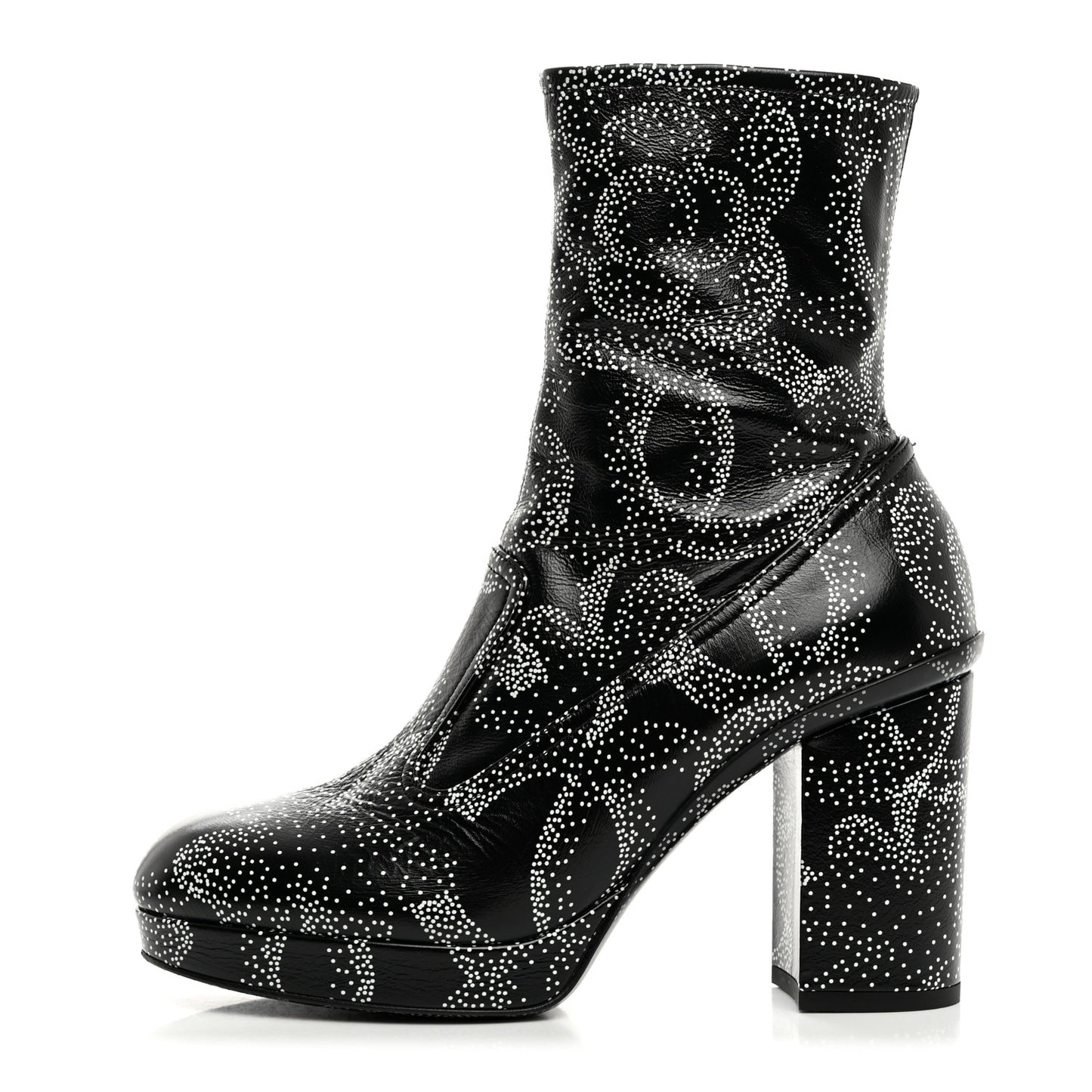 Calfskin Camellia Printed Ankle Boots 37.5 Black White