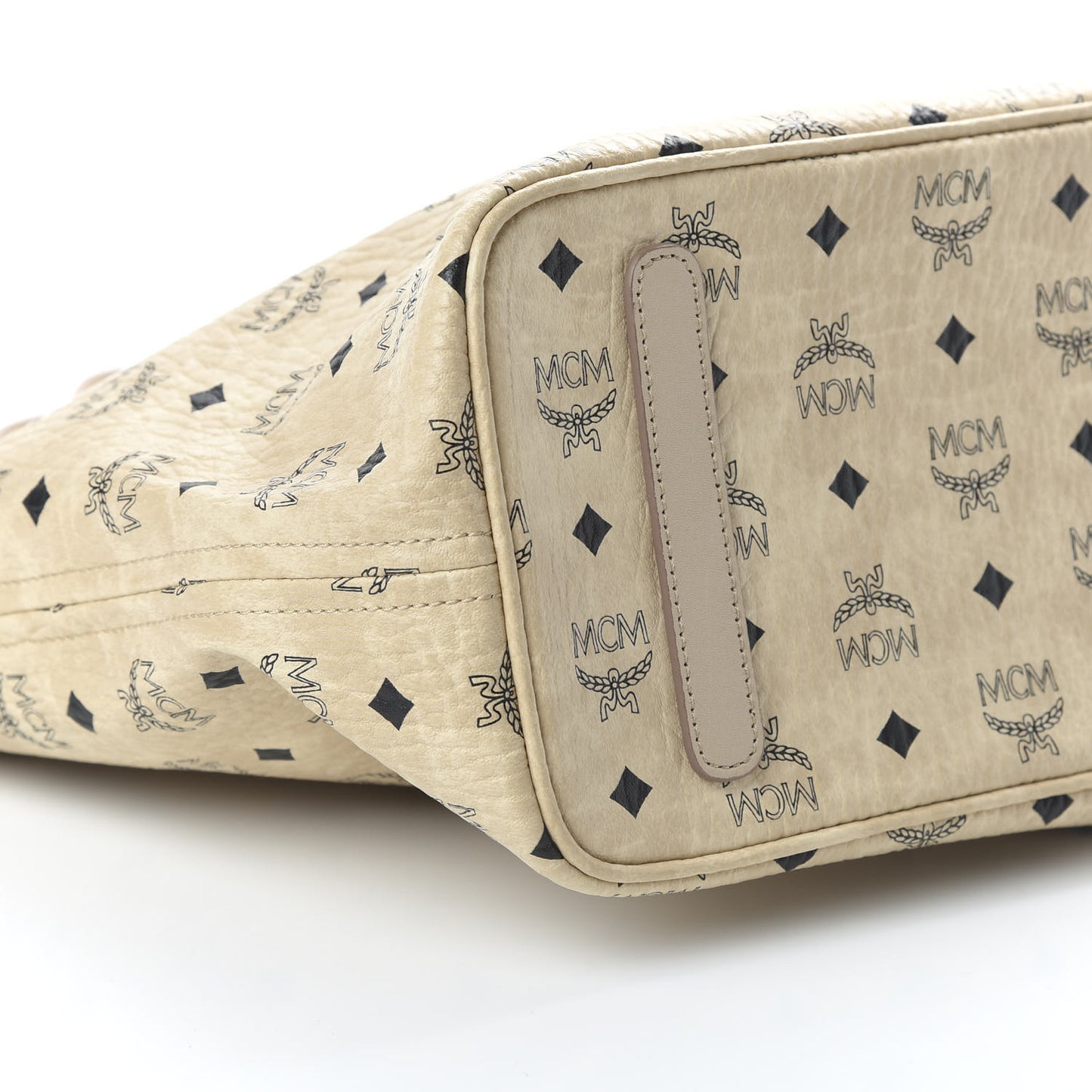 Visetos Medium Studded Rabbit Top Zip Shopper Tote Beige