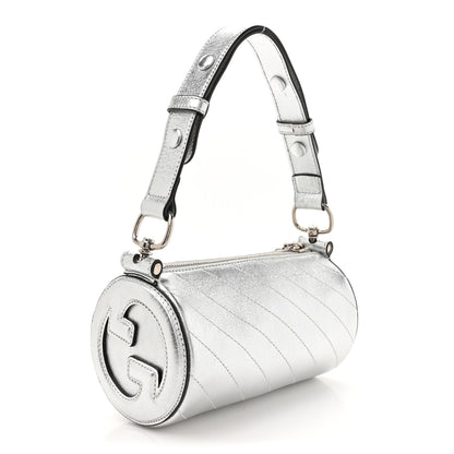 Gucci Sakai Be Green Calfskin Diagonal Stitched Mini Blondie Barrel Shoulder Bag Silver 3 of 10