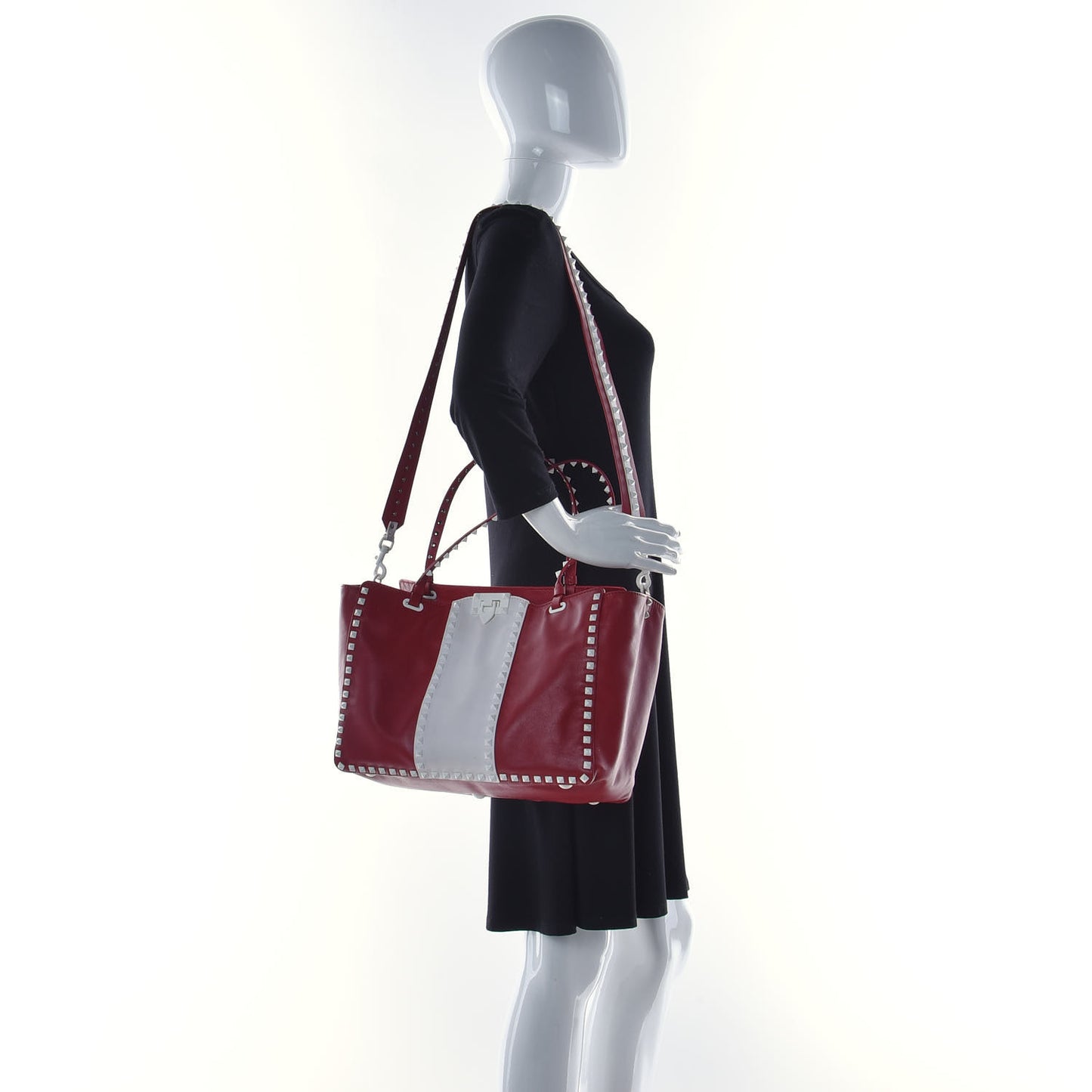 Vitello Colorblock Free Rockstud Tote Rosso Valentino White