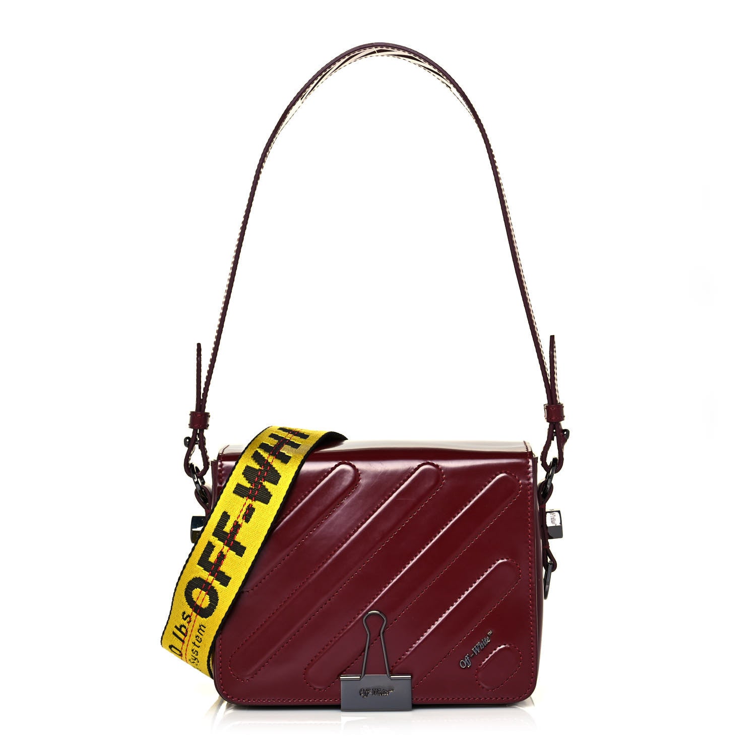 Off-White Calfskin Padded Diag Binder Flap Bag Burgundy 1 of 18
