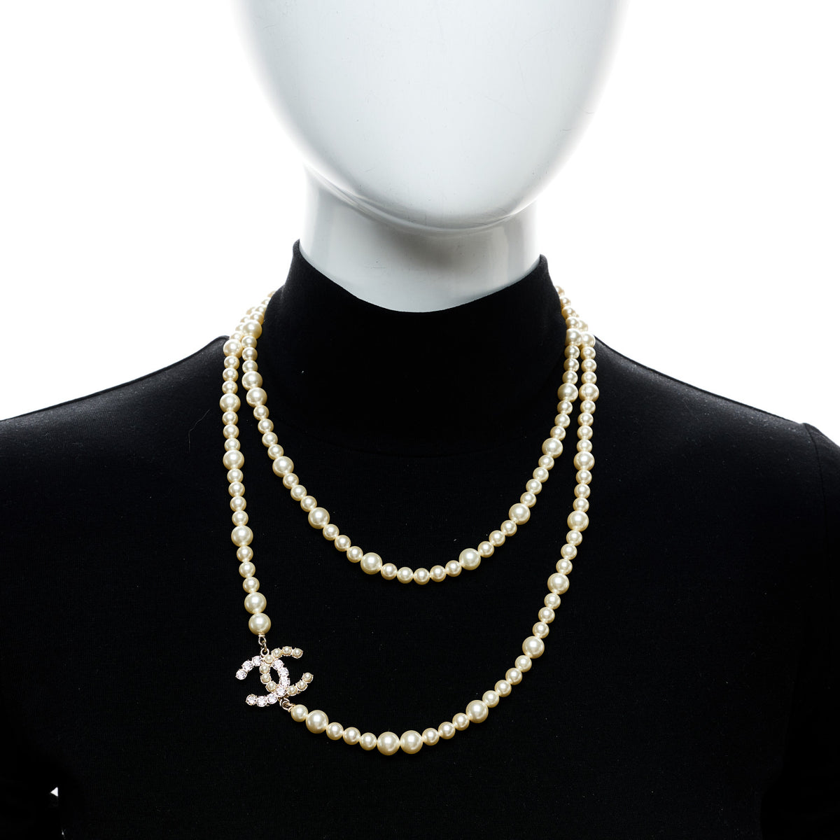 Chanel Pearl Baguette Crystal CC Long Necklace Gold 2 of 5