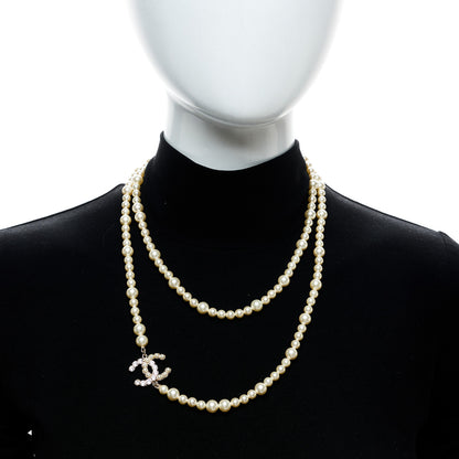Chanel Pearl Baguette Crystal CC Long Necklace Gold 2 of 5