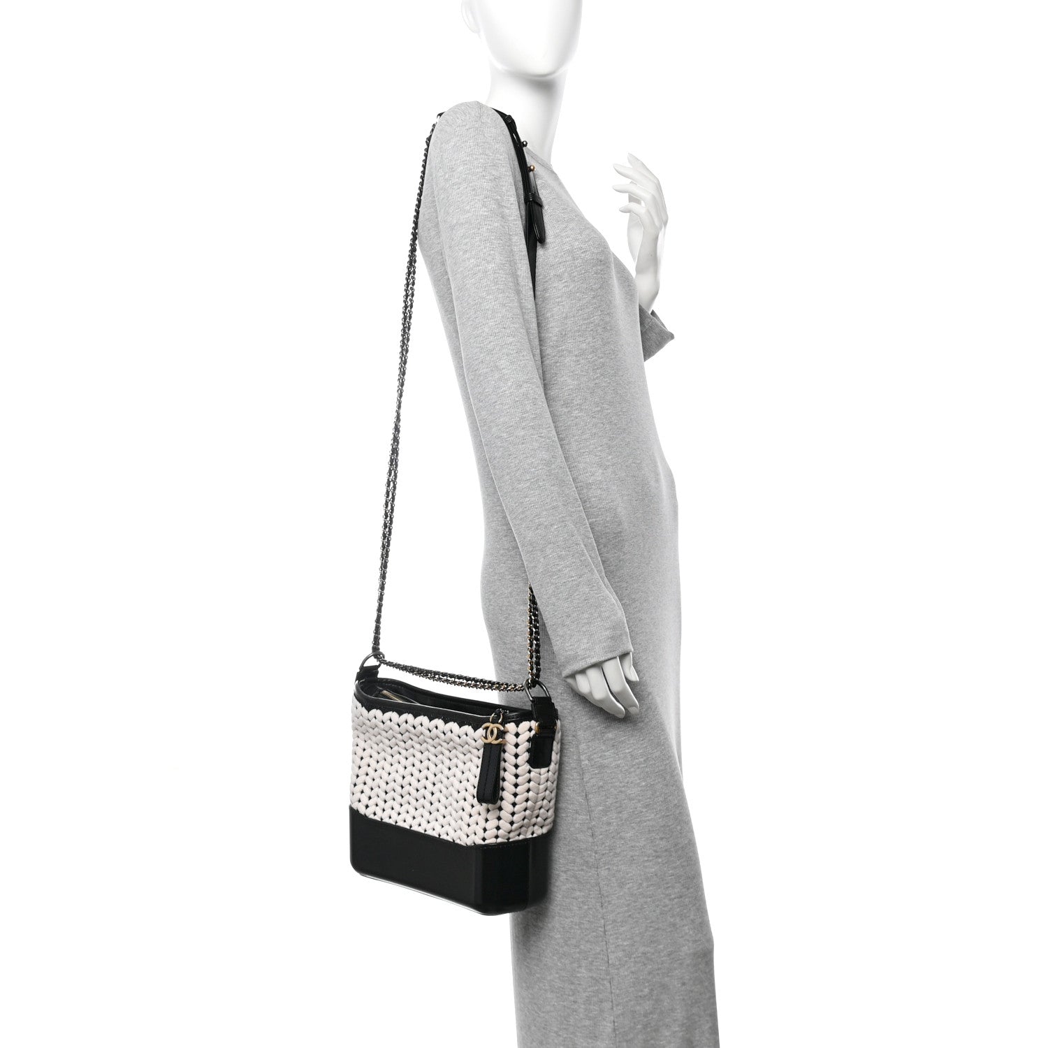 Chanel Wool Calfskin Medium Gabrielle Hobo Black White 2 of 10