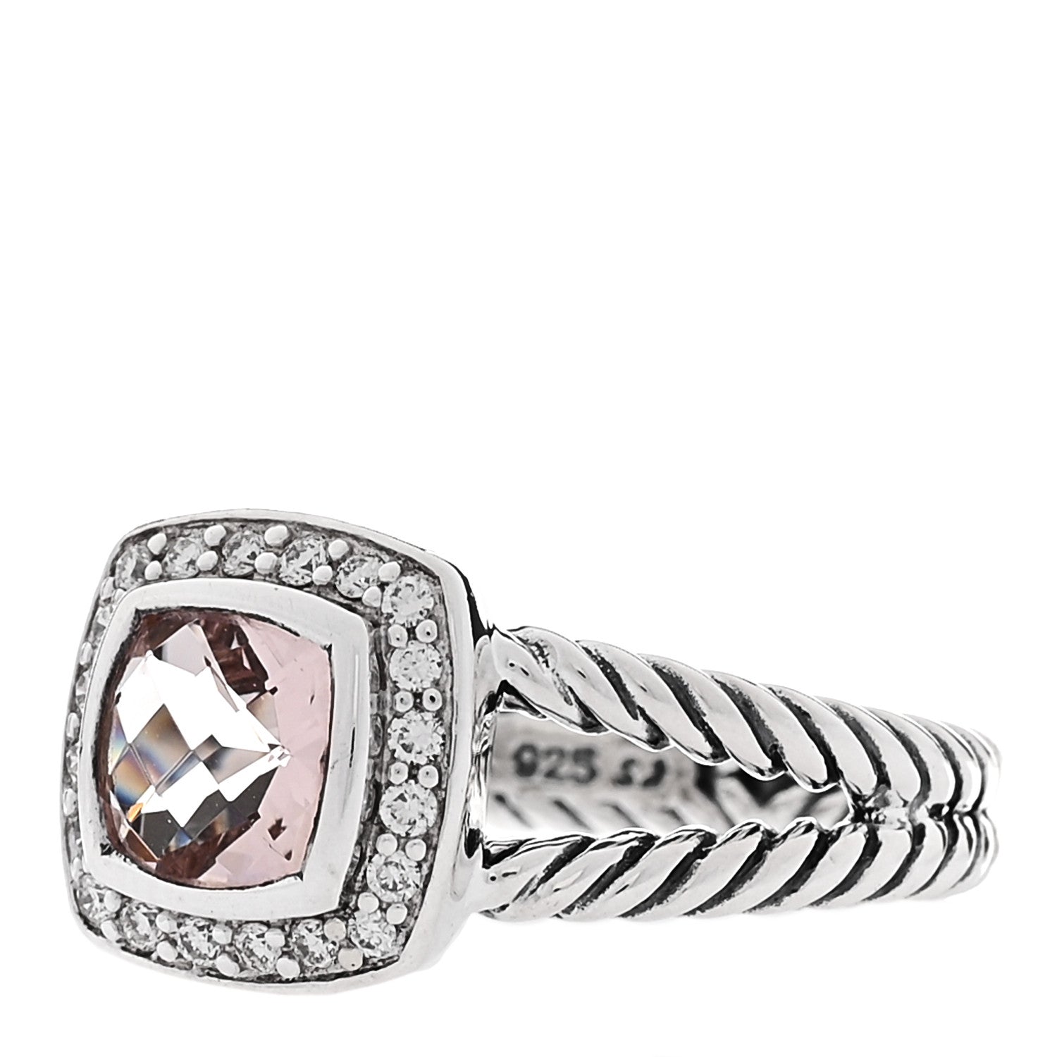 David Yurman Sterling Silver Diamond Morganite 7mm Petite Albion Ring 54 7 3 of 6