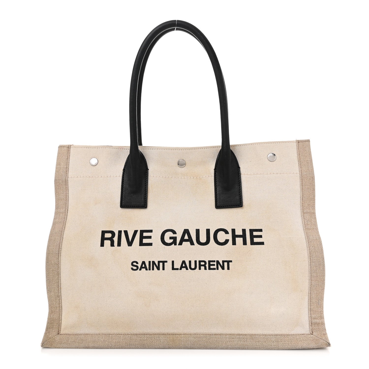 Saint Laurent Linen Calfskin Small Rive Gauche Tote Greggio Natural 1 of 13