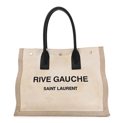 Saint Laurent Linen Calfskin Small Rive Gauche Tote Greggio Natural 1 of 13