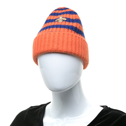 Gucci Wool Knit Bee Embroidered K2 Beanie Hat 58 Orange Blue 2 of 6