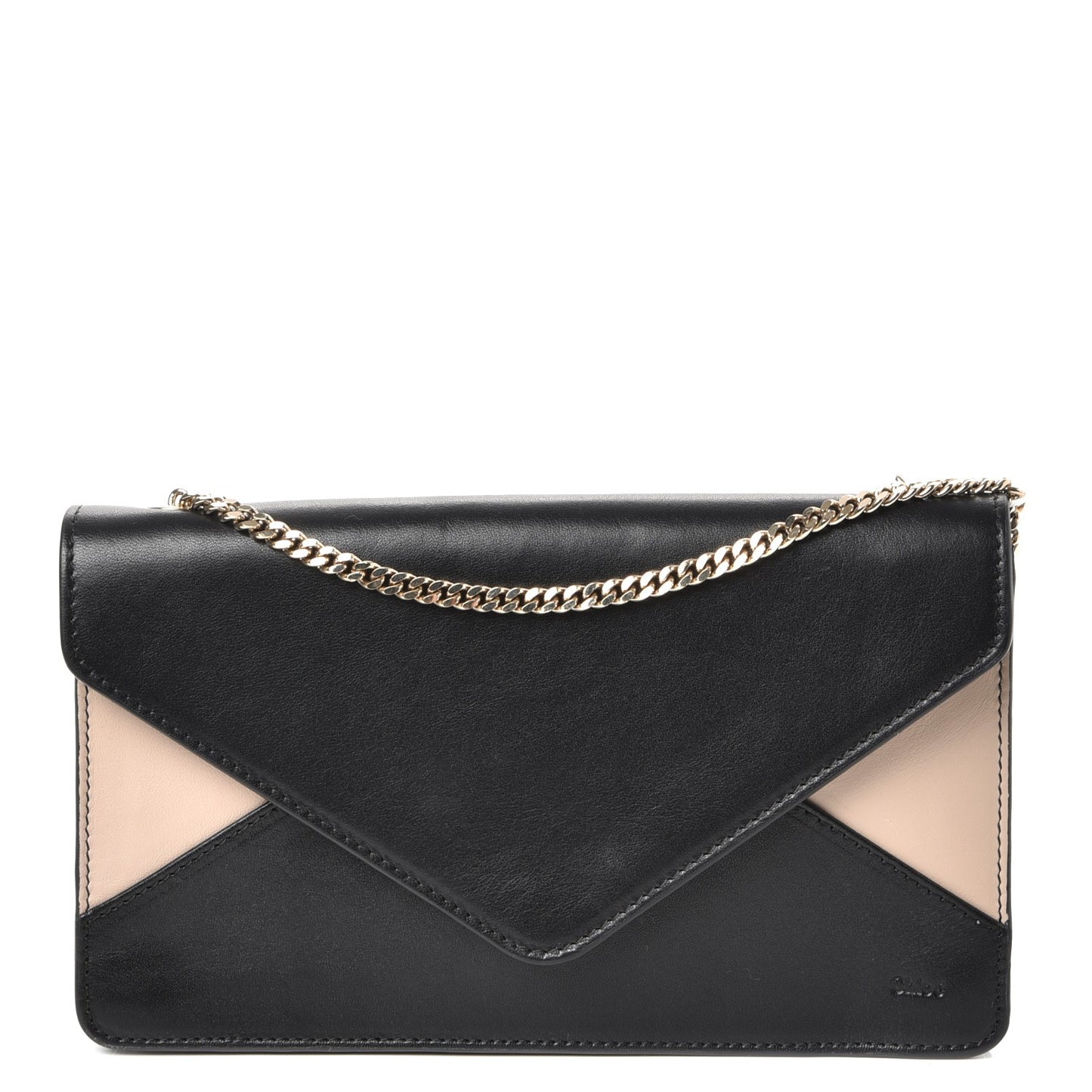 Calfskin Patchwork Chain Wallet Black Beige