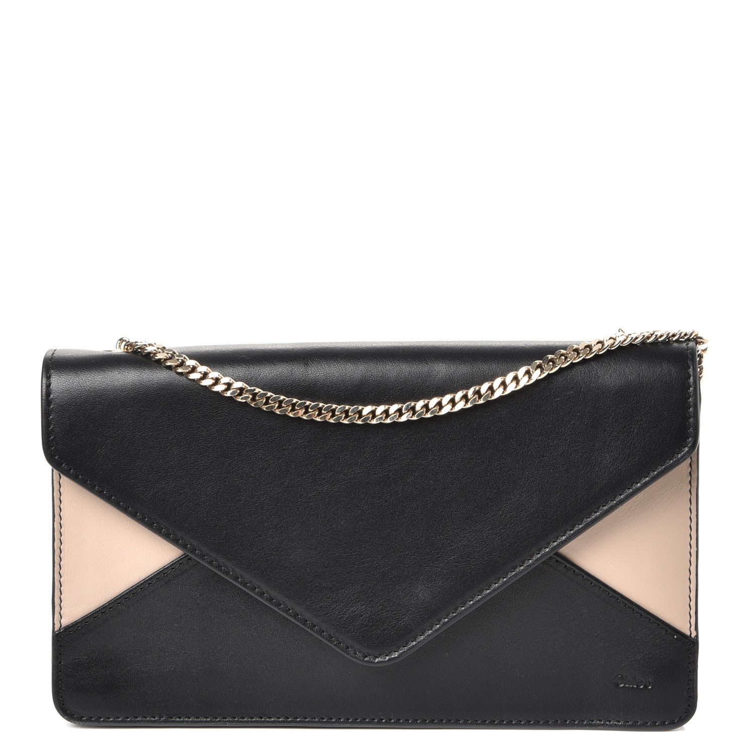 Chloe Calfskin Patchwork Chain Wallet Black Beige 1 of 7