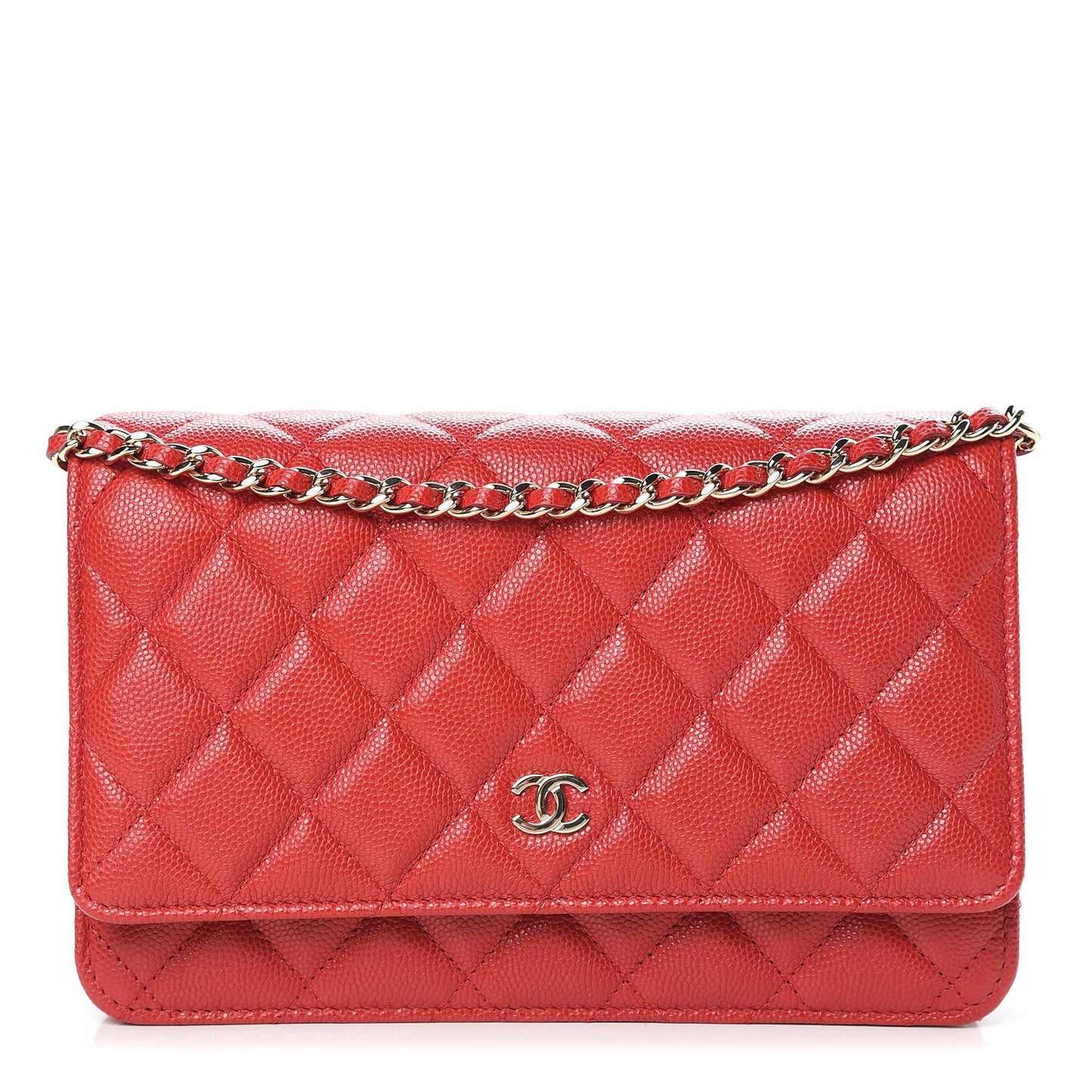 Caviar Quilted Wallet on Chain WOC Red