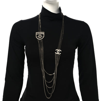 Chanel Baguette Crystal CC Shield Multi Strand Long Chain Necklace Silver 2 of 4