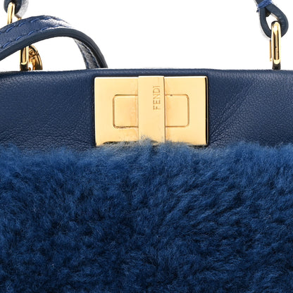 Fendi Shearling Shiny Nappa Micro Peekaboo Iconic Satchel Blue 10 of 13