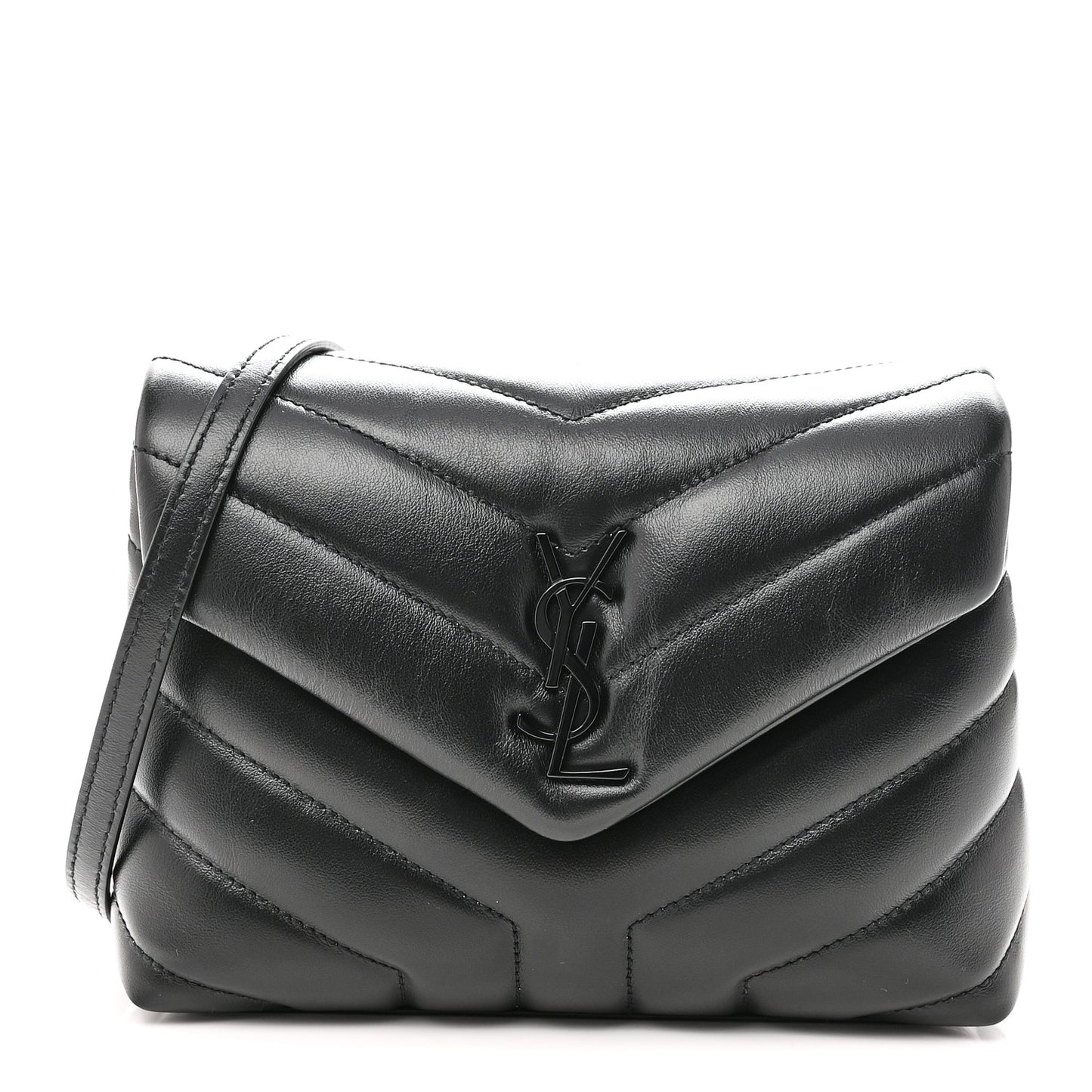Calfskin Y Quilted Monogram Monochrome Toy Loulou Crossbody Bag Black