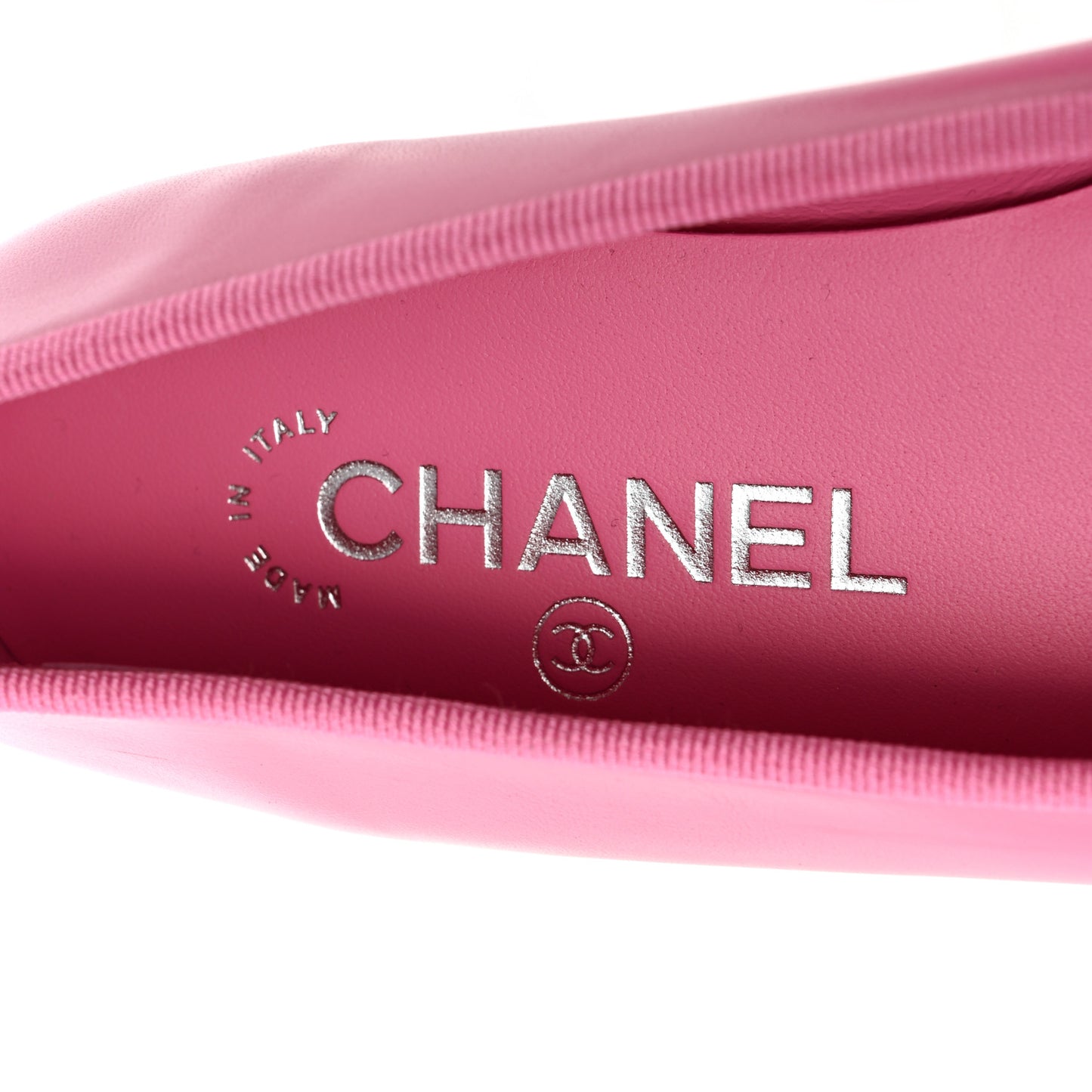 Lambskin Grosgrain Cap Toe CC Ballerina Flats 37.5 Pink Black