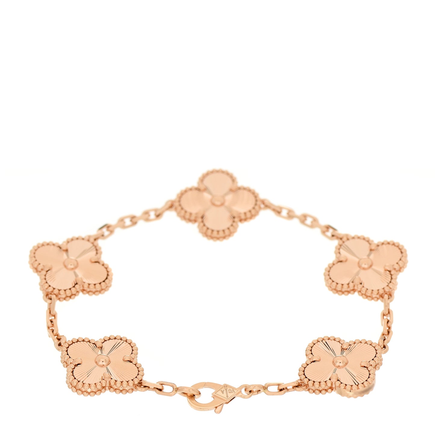 18K Rose Gold 5 Motifs Guilloche Vintage Alhambra Bracelet