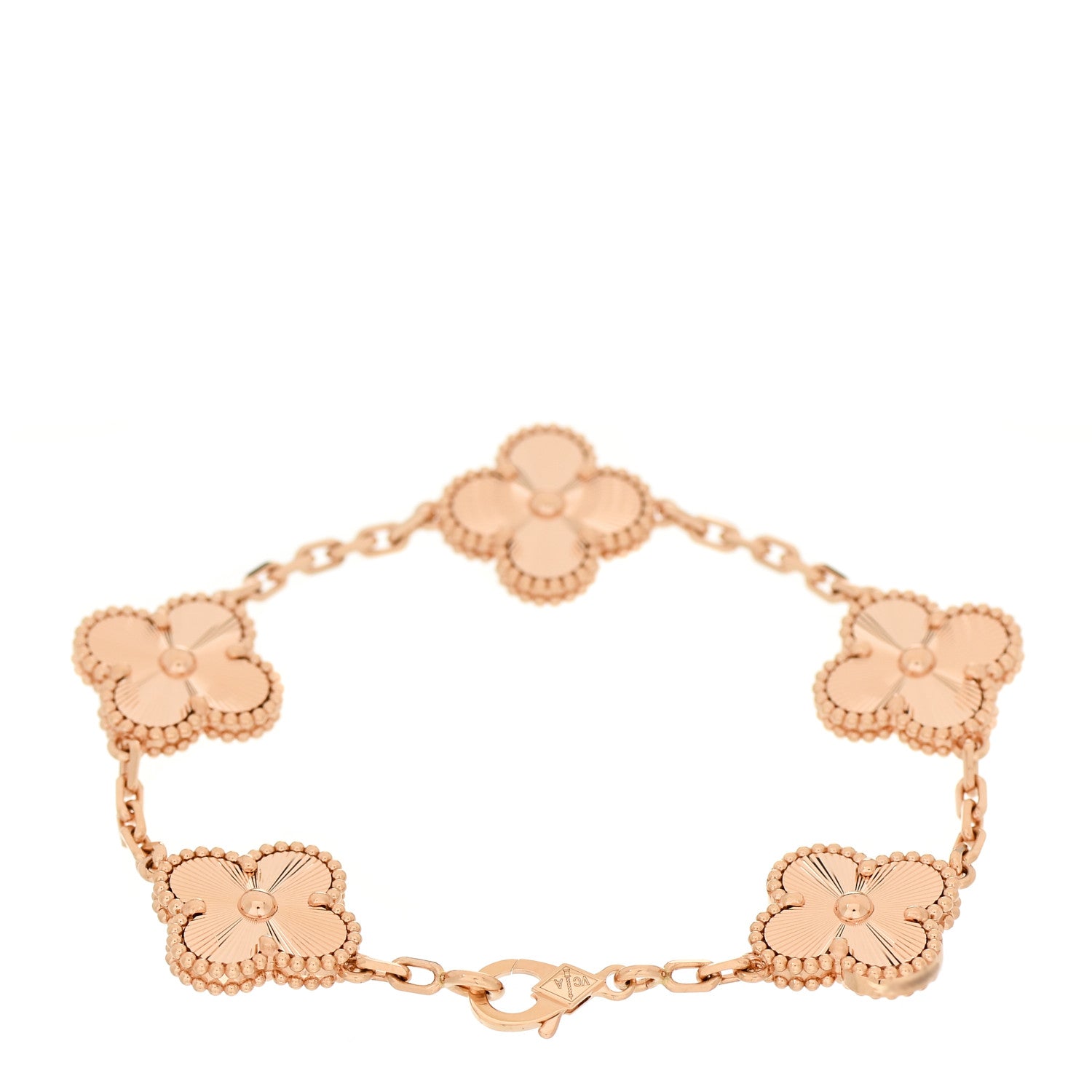Van Cleef & Arpels 18K Rose Gold 5 Motifs Guilloche Vintage Alhambra Bracelet 2 of 4