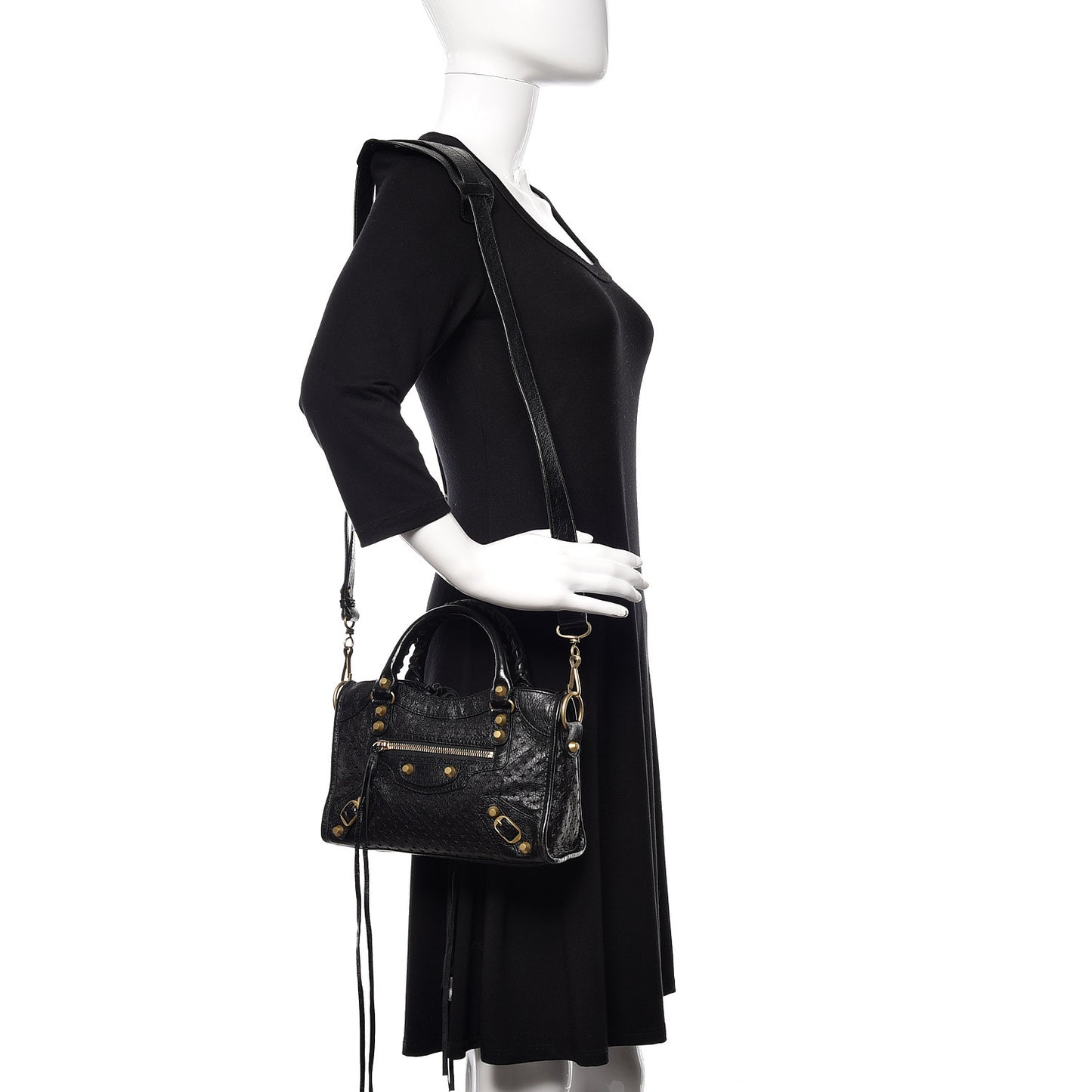 Agneau Stadio Laser Cut Cross Classic Gold Hardware Mini City Black