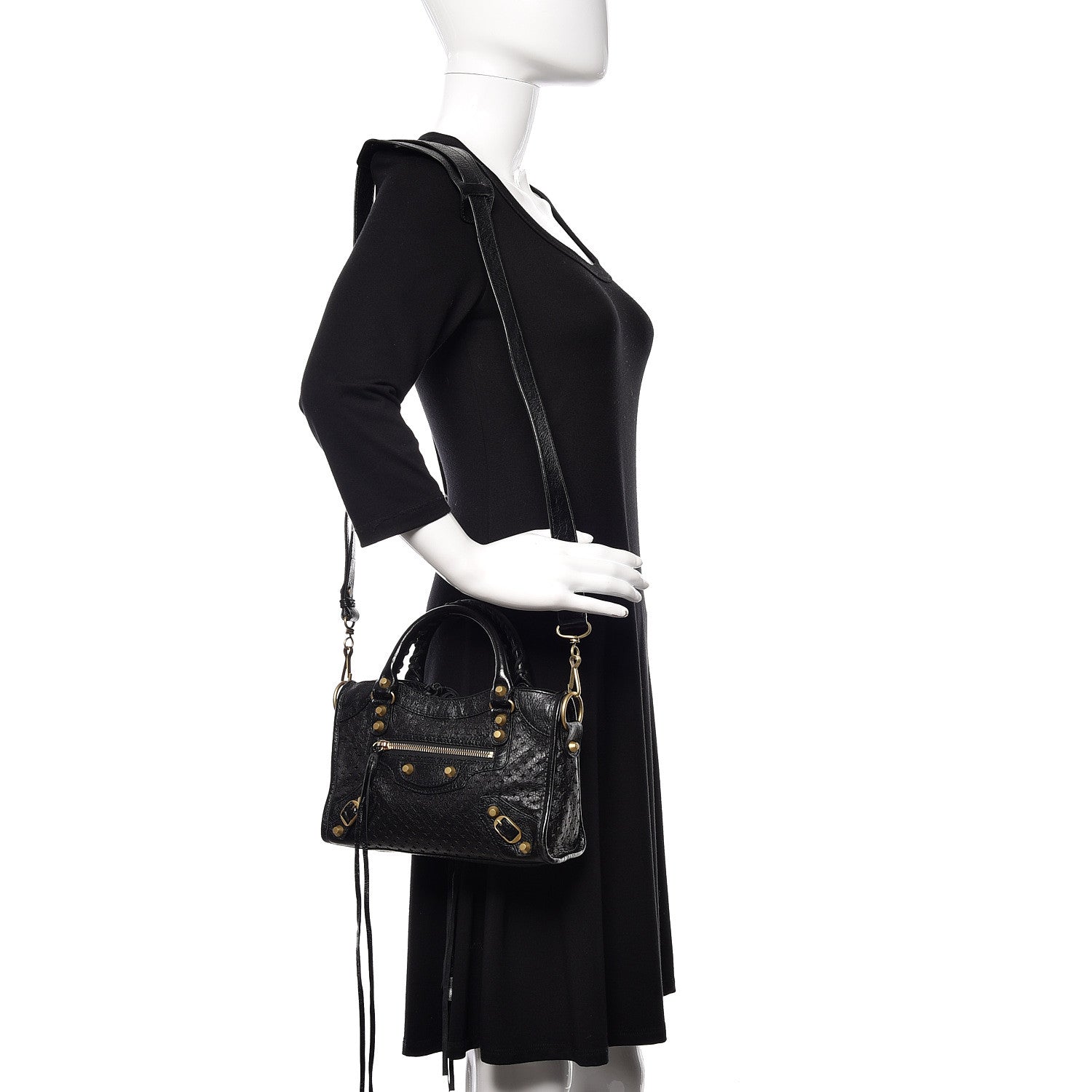 Balenciaga Agneau Stadio Laser Cut Cross Classic Gold Hardware Mini City Black 2 of 10