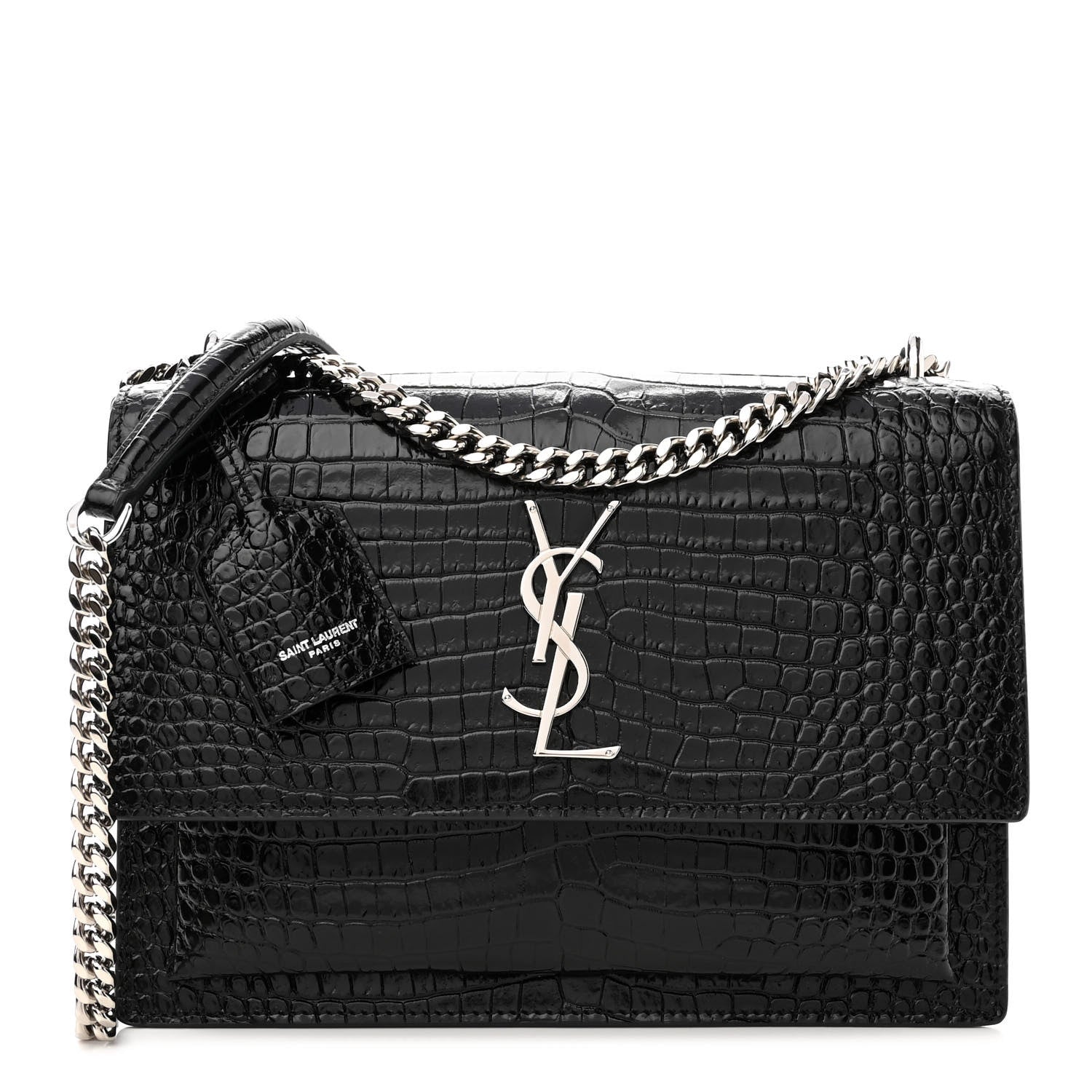 Saint Laurent Calfskin Crocodile Embossed Medium Monogram Sunset Black 1 of 10