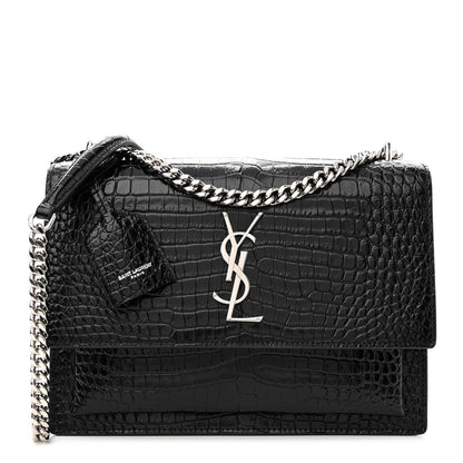 Saint Laurent Calfskin Crocodile Embossed Medium Monogram Sunset Black 1 of 10