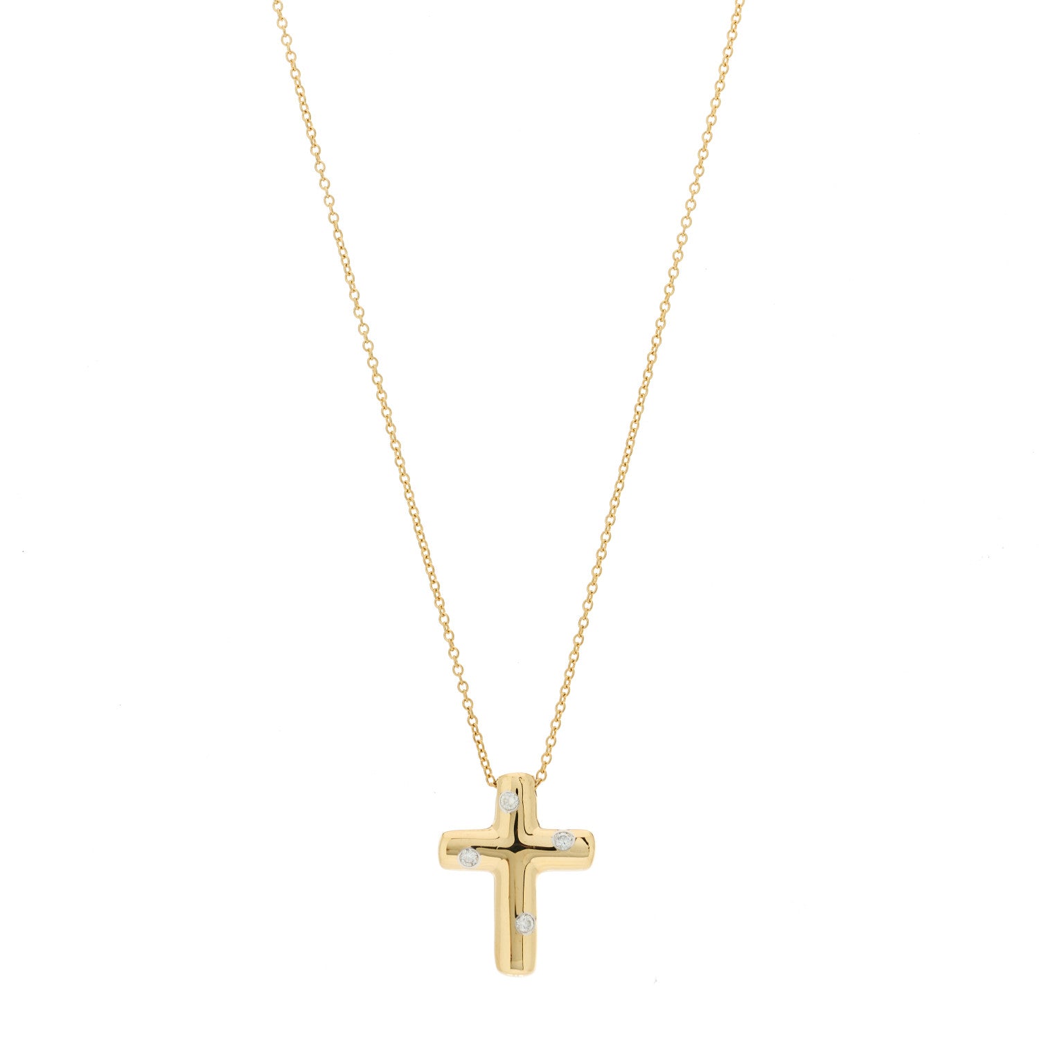 Tiffany 18K Yellow Gold Diamond Etoile Cross Pendant Necklace 1 of 5