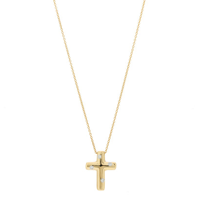 Tiffany 18K Yellow Gold Diamond Etoile Cross Pendant Necklace 1 of 5