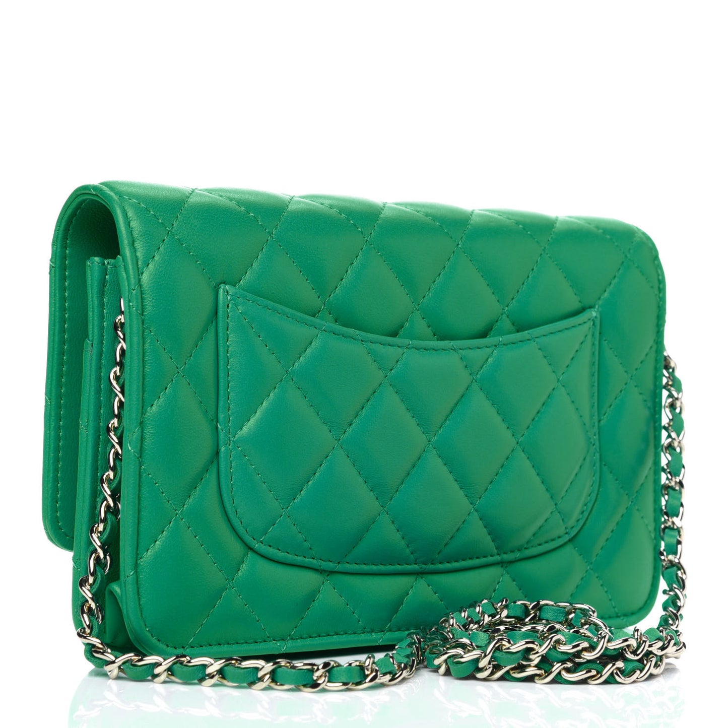 Lambskin Quilted Wallet On Chain WOC Green
