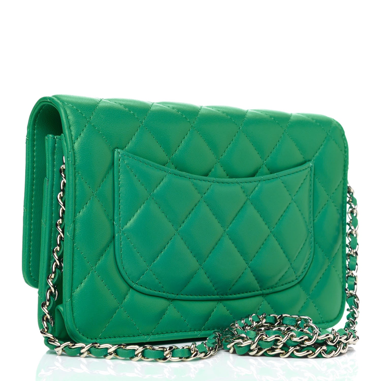 Chanel Lambskin Quilted Wallet On Chain WOC Green 3 of 13