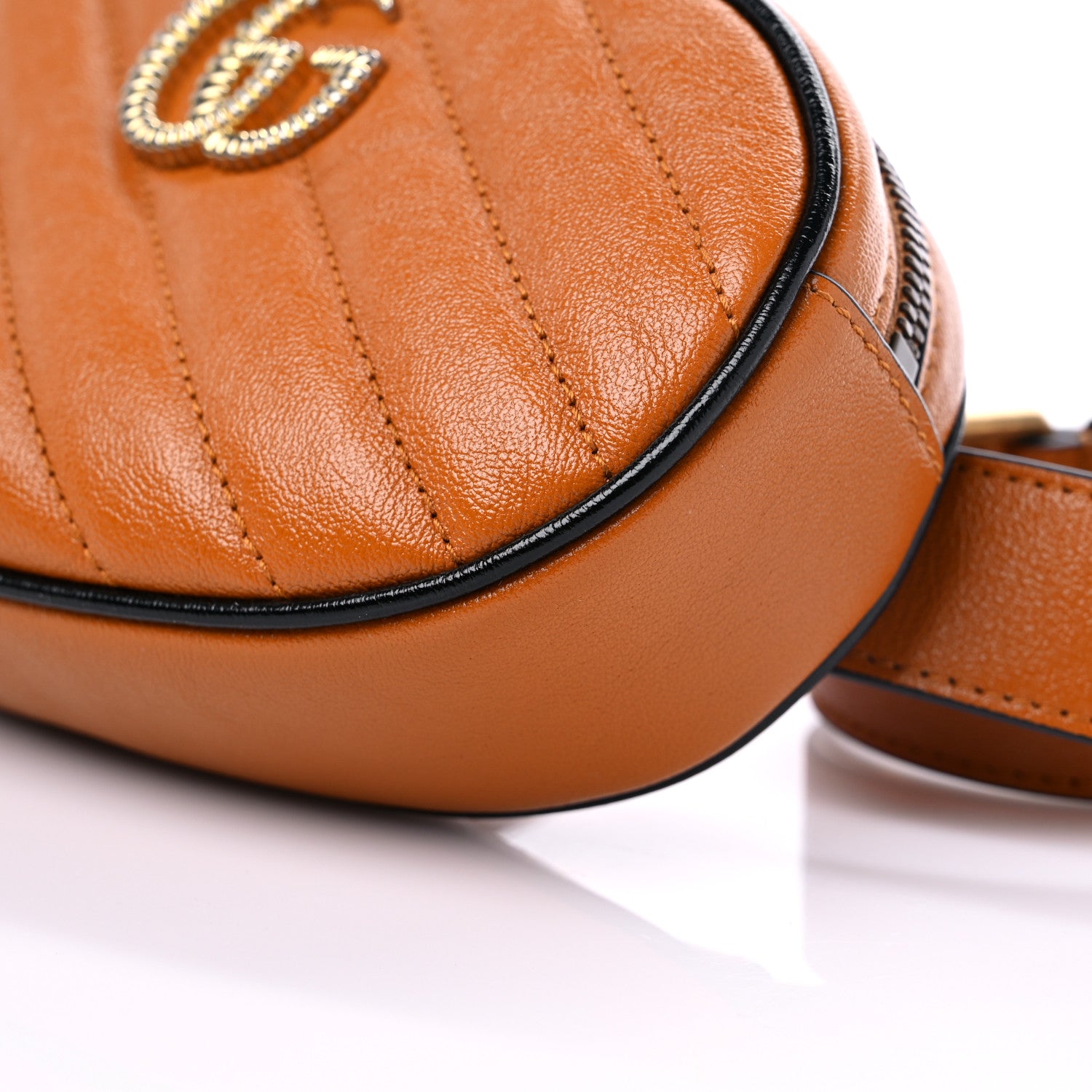Gucci Vintage Effect Calfskin Matelasse Diagonal Torchon GG Marmont Belt Bag 85 34 Cognac 9 of 9
