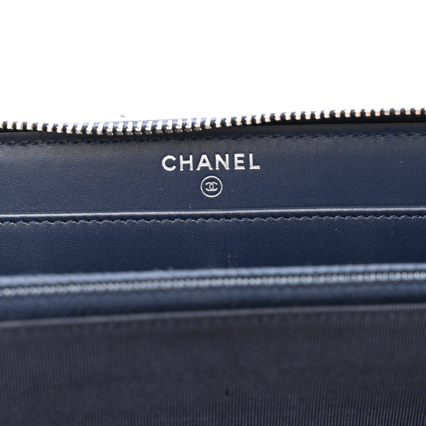 Caviar Chevron Quilted Large Gusset Zip Around Wallet Navy