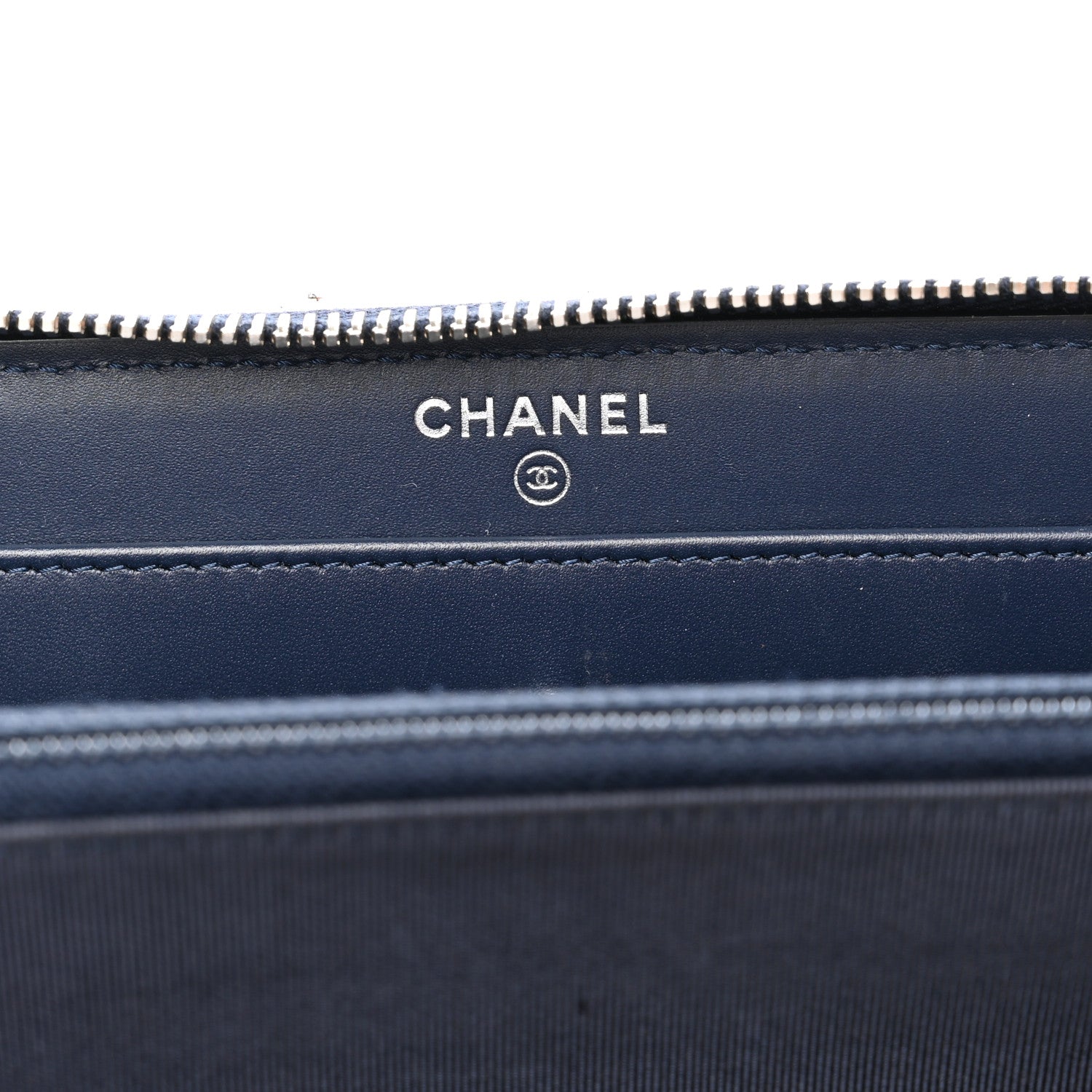 Chanel Caviar Chevron Quilted Large Gusset Zip Around Wallet Navy 6 of 11