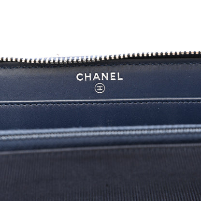 Chanel Caviar Chevron Quilted Large Gusset Zip Around Wallet Navy 6 of 11