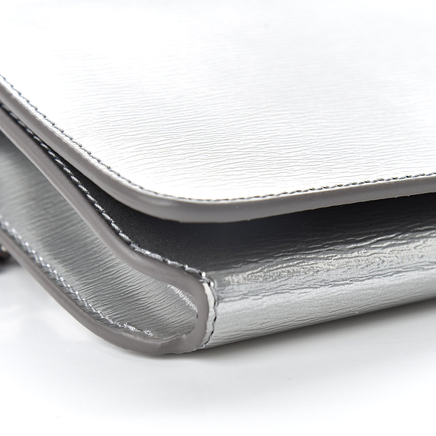 Metallic Grained Calfskin BB Phone Holder Wallet On Chain Silver