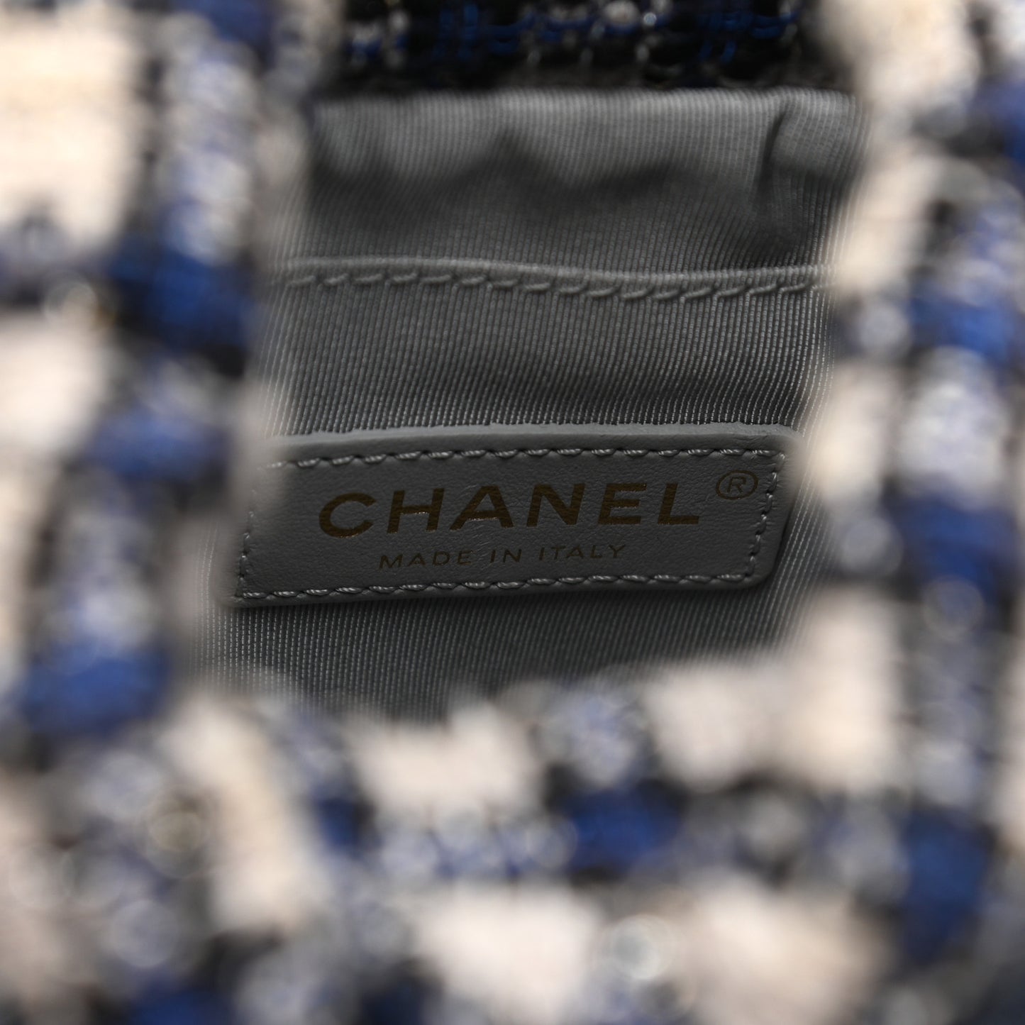 Calfskin Tweed Medium CC Chain Bucket Drawstring Bag Navy Blue Multicolor