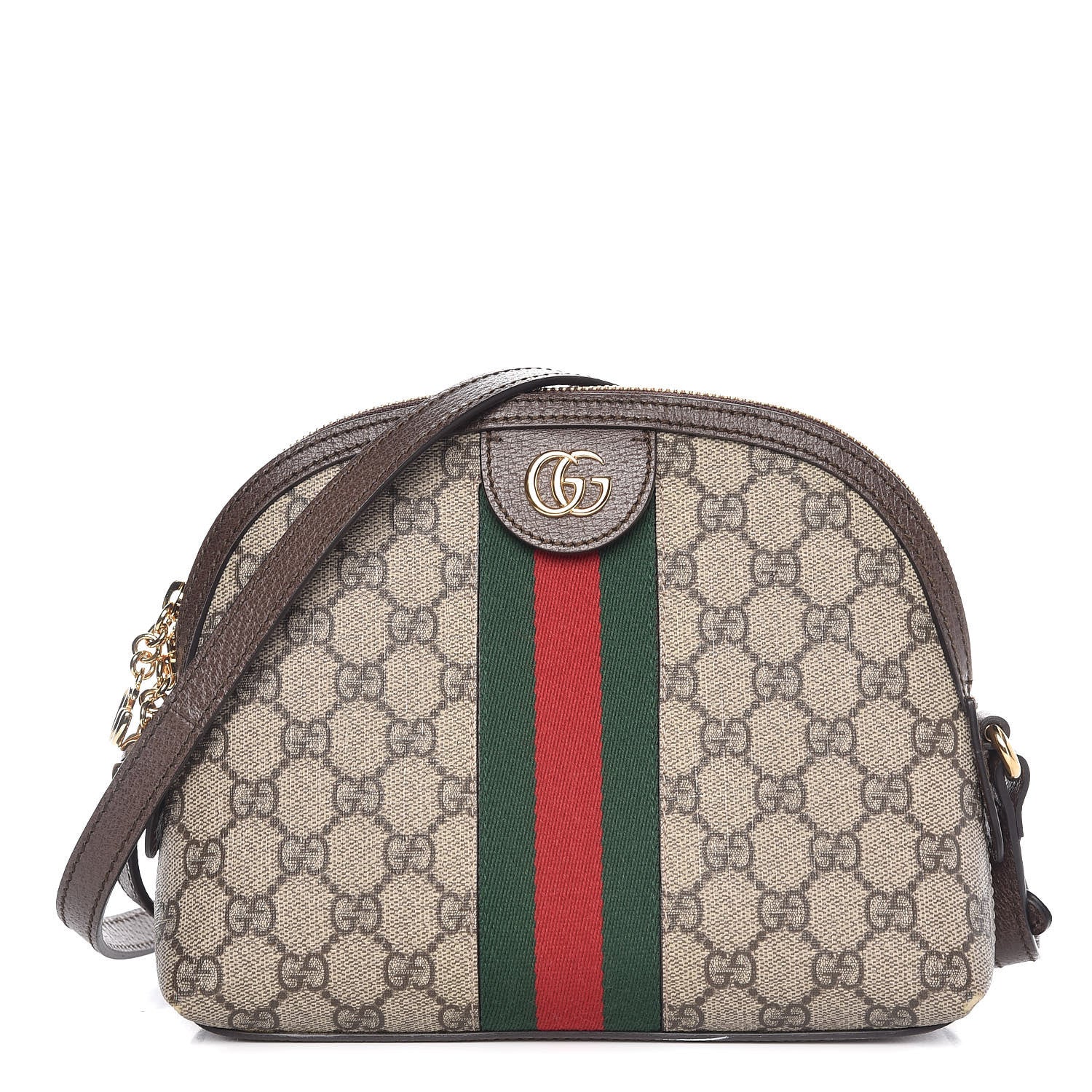 Gucci GG Supreme Monogram Textured Dollar Calfskin Web Small Ophidia Dome Shoulder Bag Beige Ebony New Acero 1 of 8