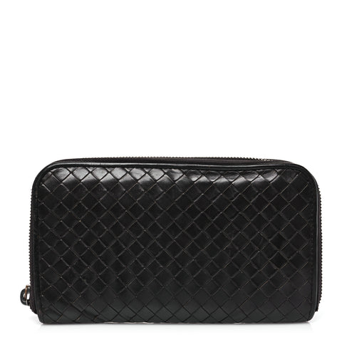 Nappa Intrecciato Zip Around Wallet Ebano
