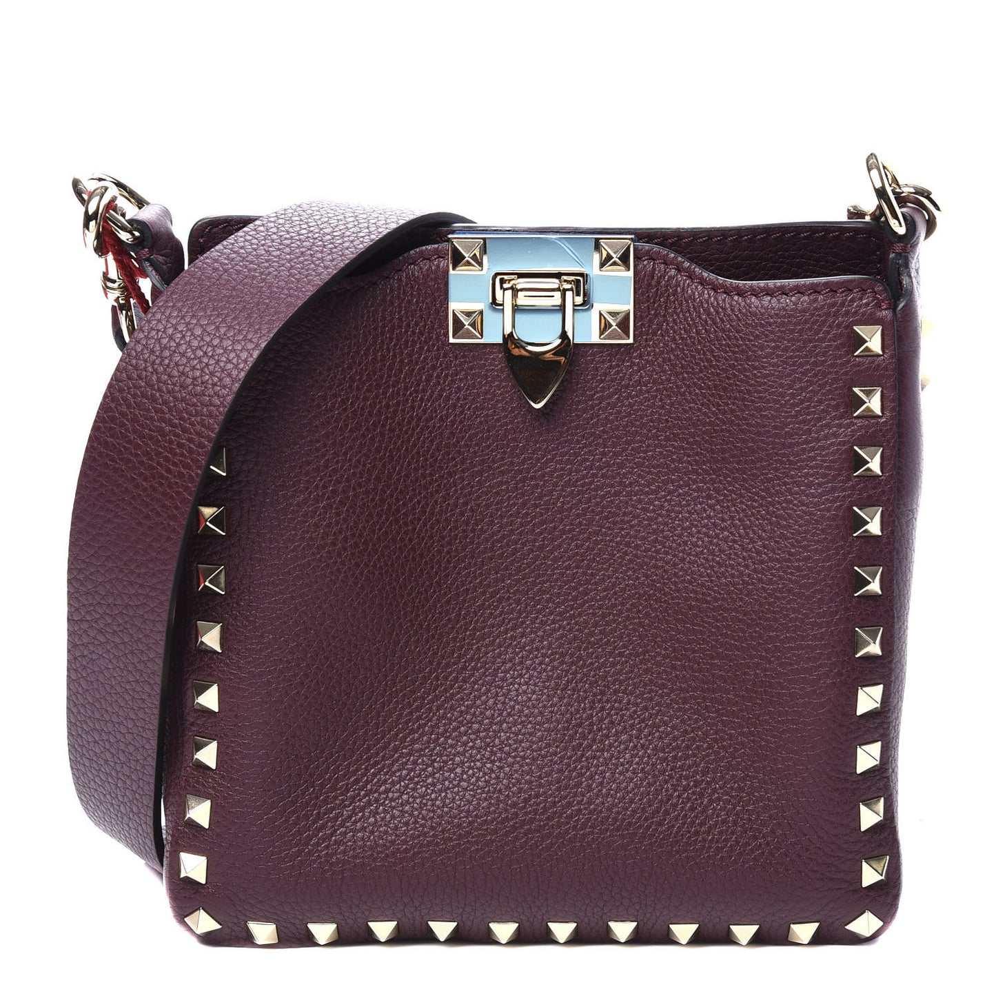 Pebbled Calfskin Mini Rockstud Flip-Lock Messenger Bag Rubin
