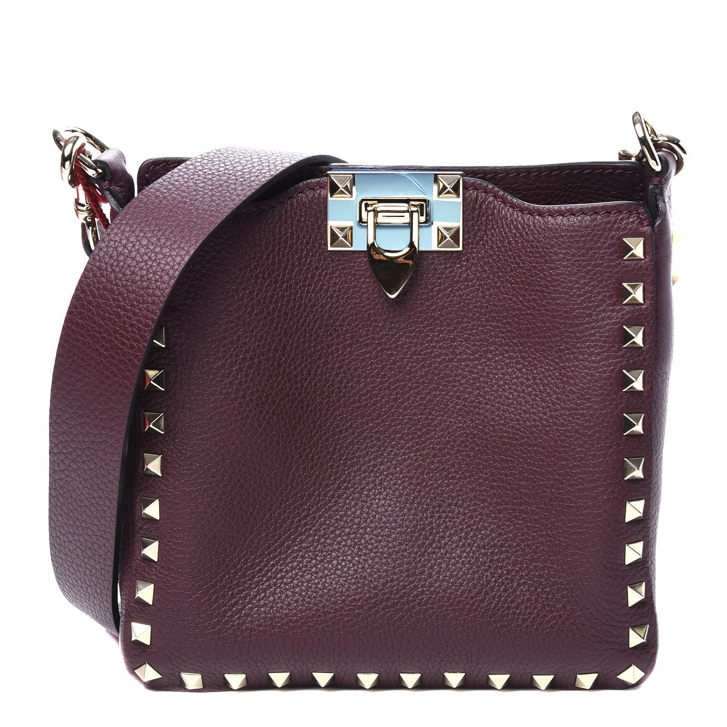 Valentino Garavani Pebbled Calfskin Mini Rockstud Flip-Lock Messenger Bag Rubin 1 of 11