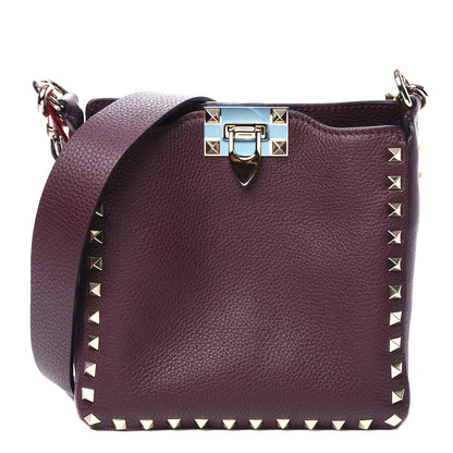 Valentino Garavani Pebbled Calfskin Mini Rockstud Flip-Lock Messenger Bag Rubin 1 of 11