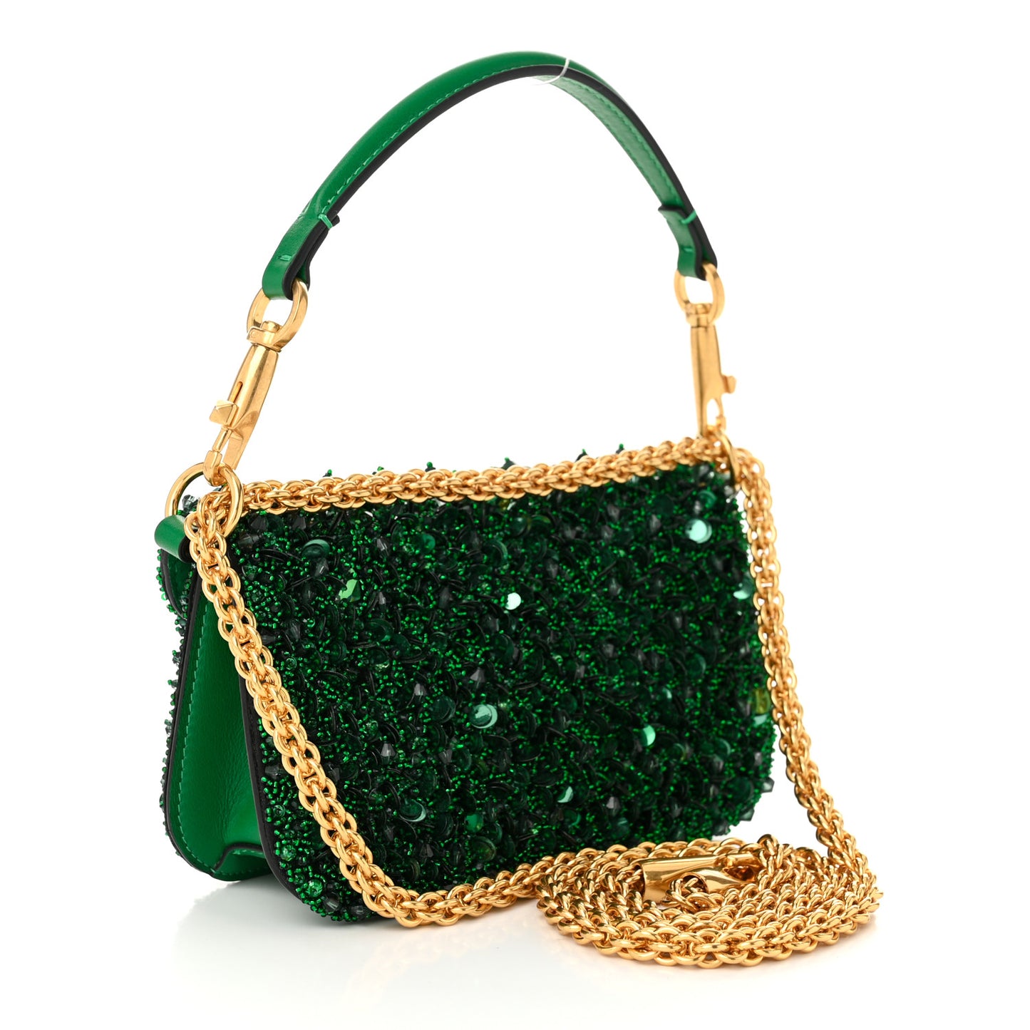 Sequin Crystal Vlogo Embroidered Small Loco Shoulder Bag Green