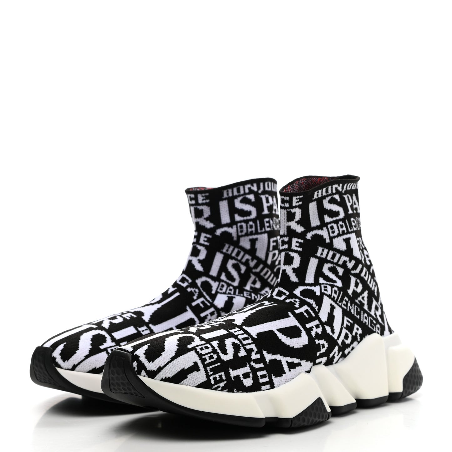 Neoprene Knit Bonjour Paris Womens Speed Sneakers 36 Black White Red