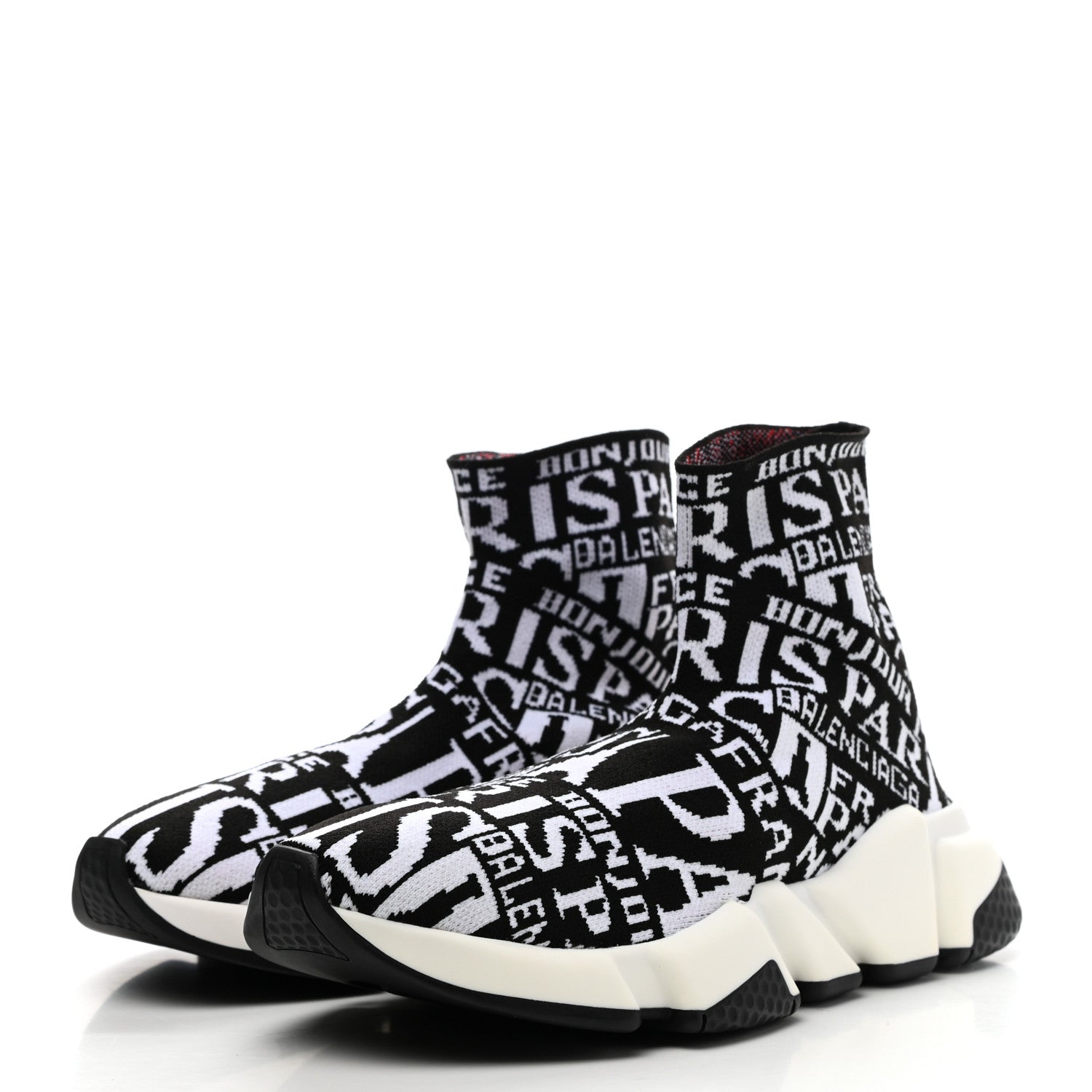 Balenciaga Neoprene Knit Bonjour Paris Womens Speed Sneakers 36 Black White Red 3 of 8