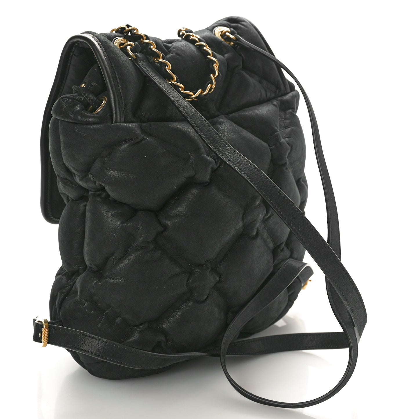 Iridescent Calfskin Quilted Chesterfield Backpack Black