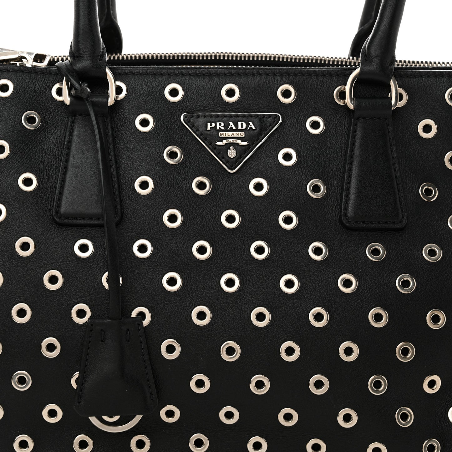 City Calf Grommet Large Double Zip Tote Black