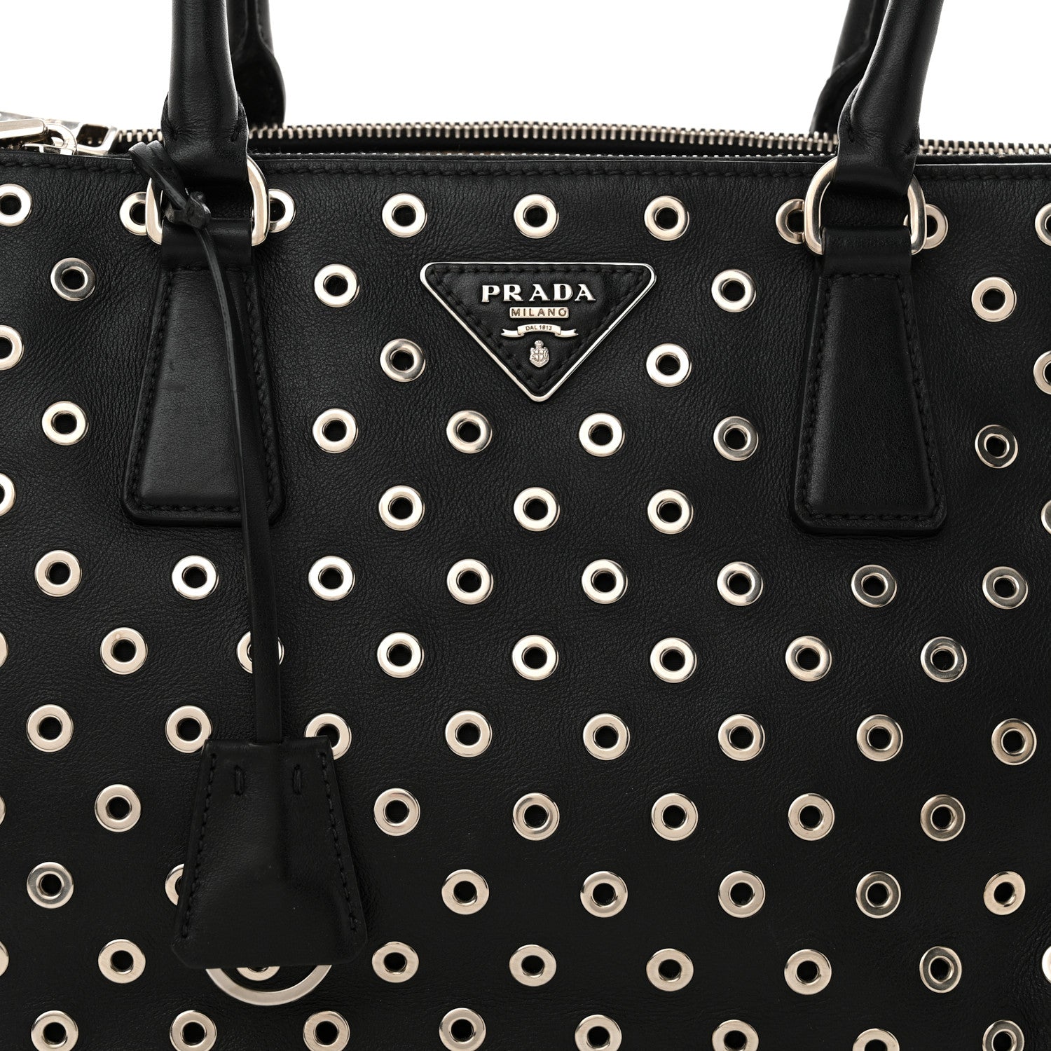 Prada City Calf Grommet Large Double Zip Tote Black 7 of 12