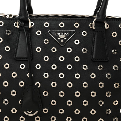 Prada City Calf Grommet Large Double Zip Tote Black 7 of 12