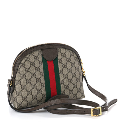 Gucci GG Supreme Monogram Textured Dollar Calfskin Web Small Ophidia Dome Shoulder Bag Beige Ebony New Acero 3 of 9