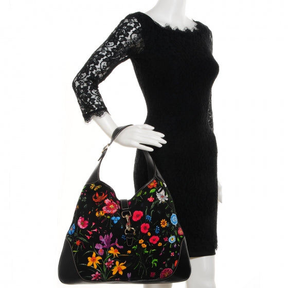 Canvas Floral Flora Jackie O Hobo Black