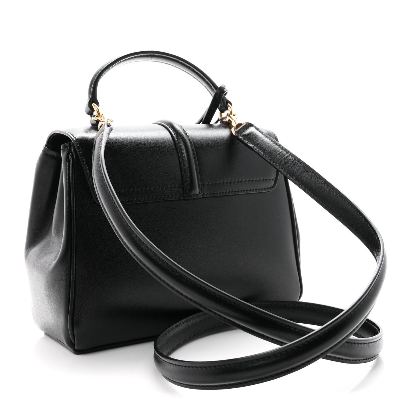 Satinated Calfskin Mini 16 Top Handle Bag Black
